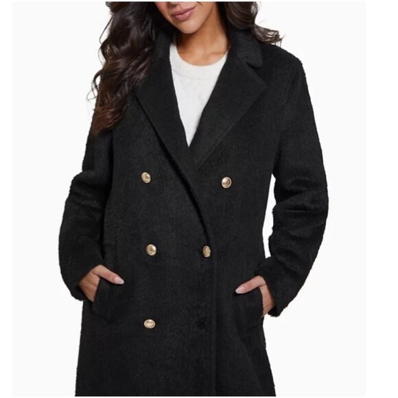 GUESS double breasted notched collar women's long coat - BLACK - Plus Size XXL - Picture 2 of 14